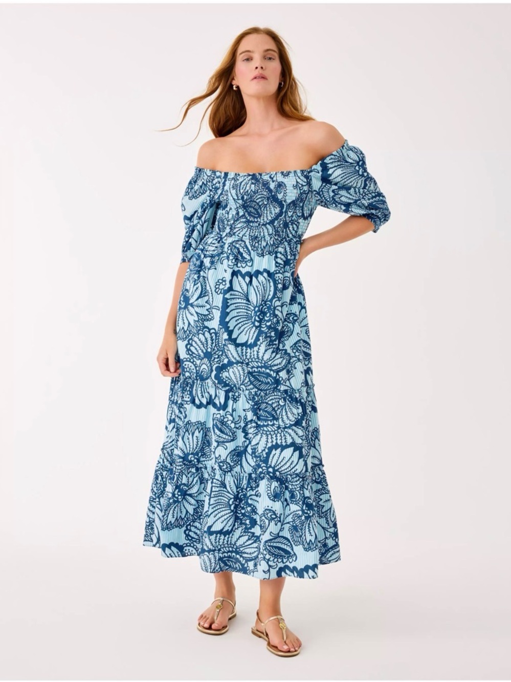 NWT Lilly Pulitzer XL Hadly Short Sleeve Smocked Dress “Starlight Navy Proud”